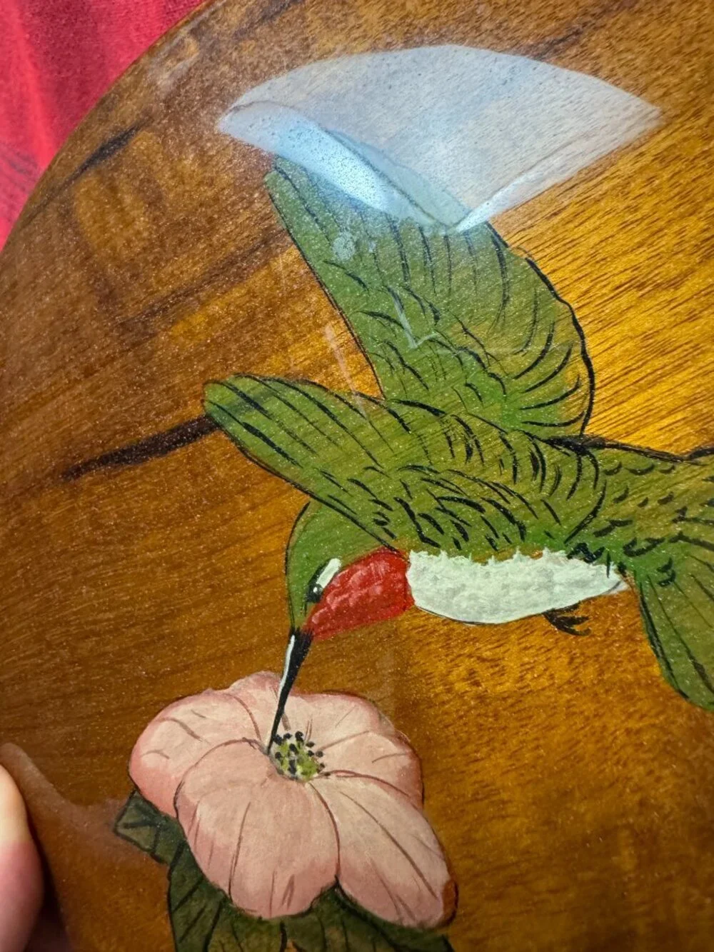 Vintage Myrtlewood Art Panel Plaque Hummigbird and Flower